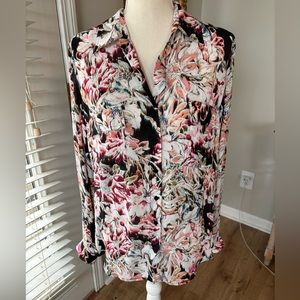 L'AGENCE Floral Button Down Shirt - Black, Pink, White